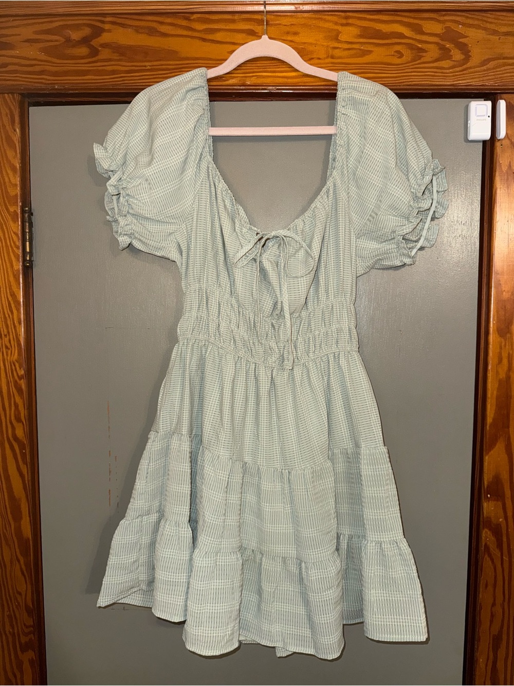 Sage Green Puff-Sleeve Tiered Dress
